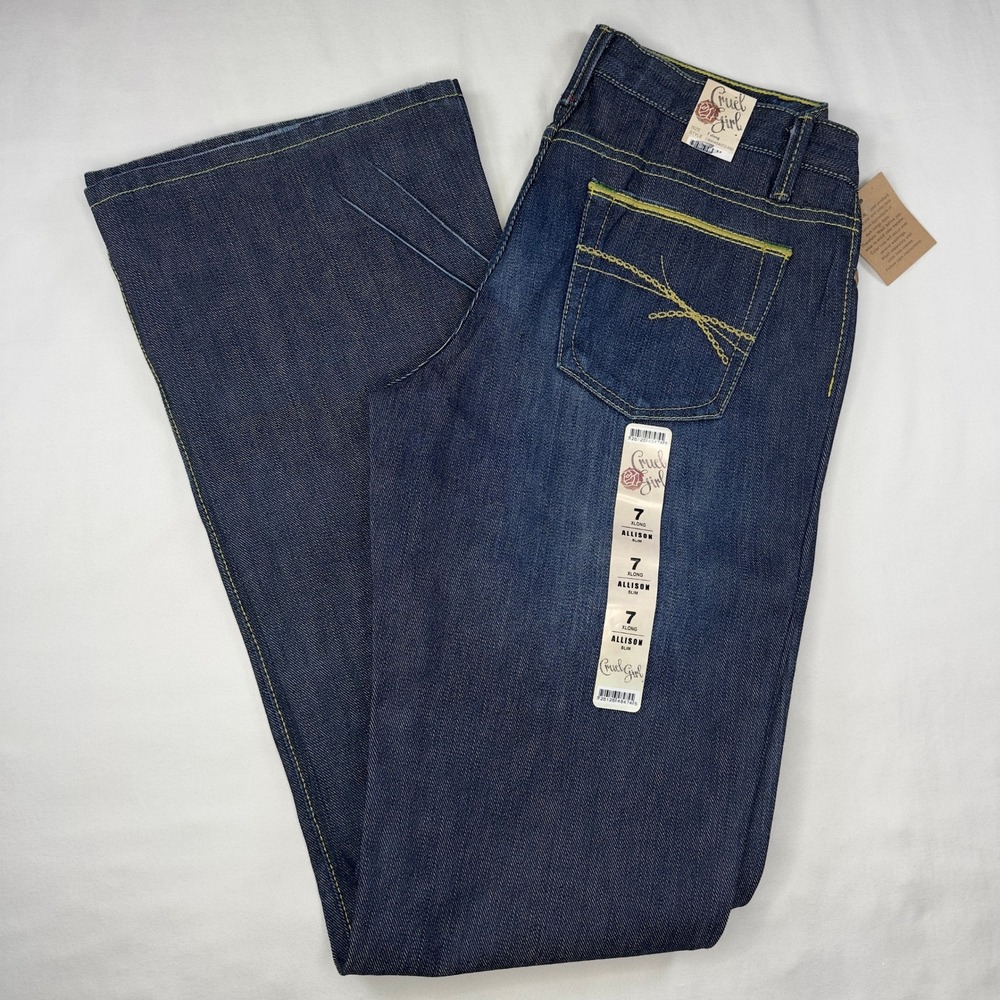 Cruel Girl Jeans Women's 7 Xlong Allison Slim Blue Denim Flare Low Lean
